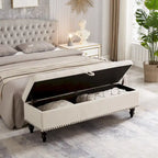 Banc de rangement avec revêtement en tissu et pieds en bois