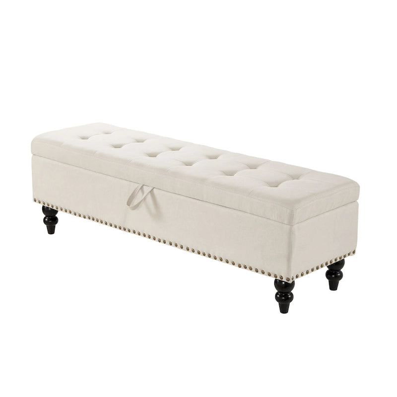 Banc de rangement avec revêtement en tissu et pieds en bois