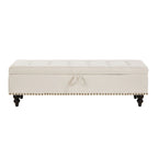 Banc de rangement avec revêtement en tissu et pieds en bois