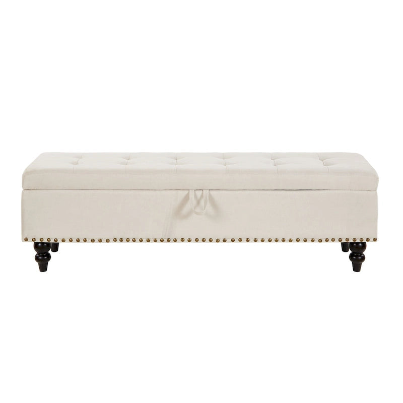 Banc de rangement avec revêtement en tissu et pieds en bois