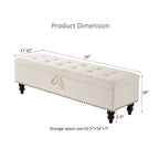 Banc de rangement avec revêtement en tissu et pieds en bois