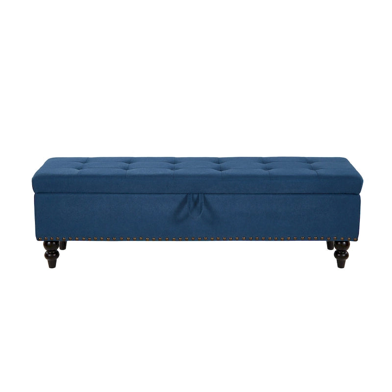 Banc de rangement avec revêtement en tissu et pieds en bois