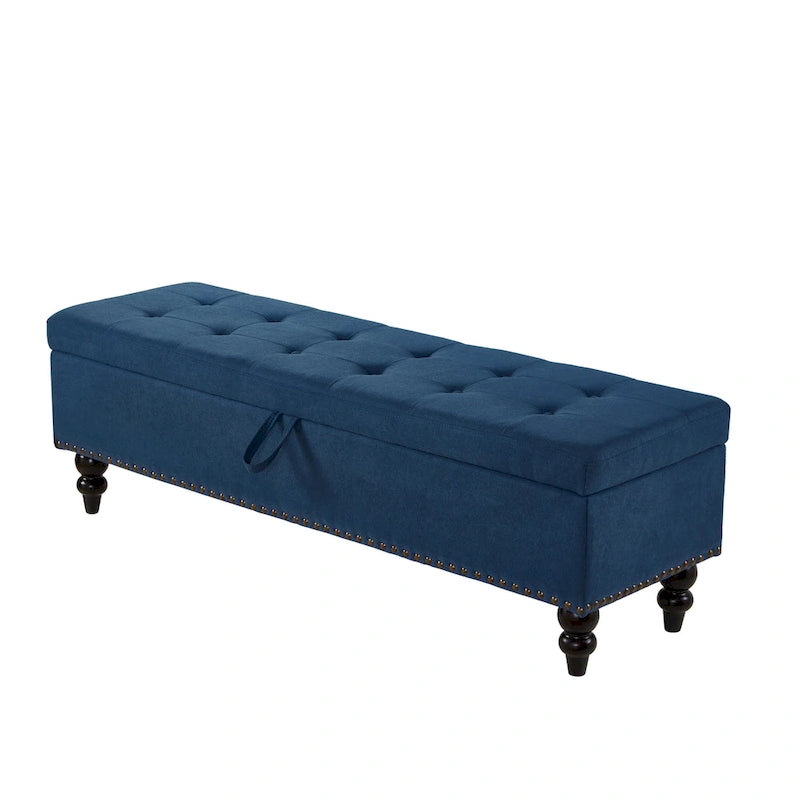 Banc de rangement avec revêtement en tissu et pieds en bois