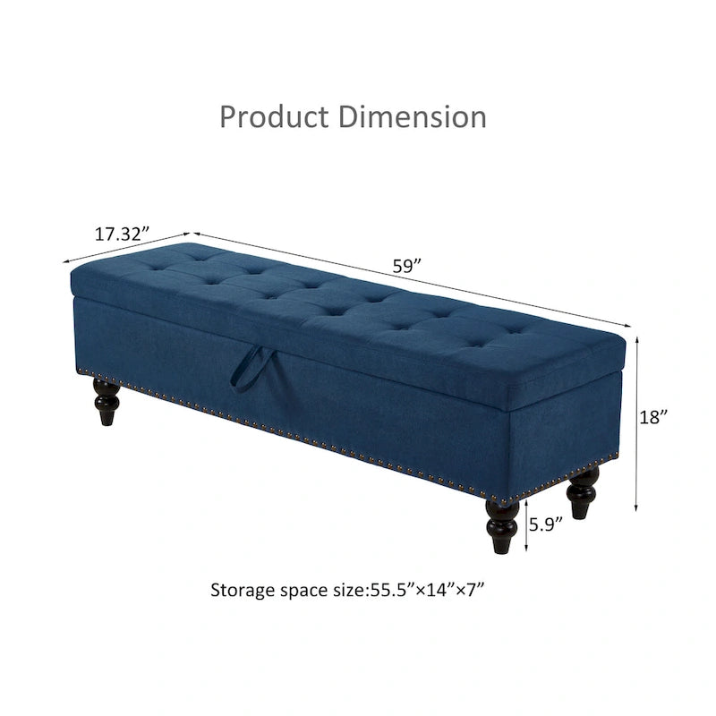 Banc de rangement avec revêtement en tissu et pieds en bois