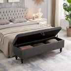 Banc de rangement avec revêtement en tissu et pieds en bois