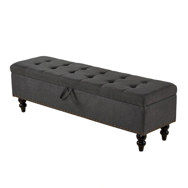 Banc de rangement avec revêtement en tissu et pieds en bois