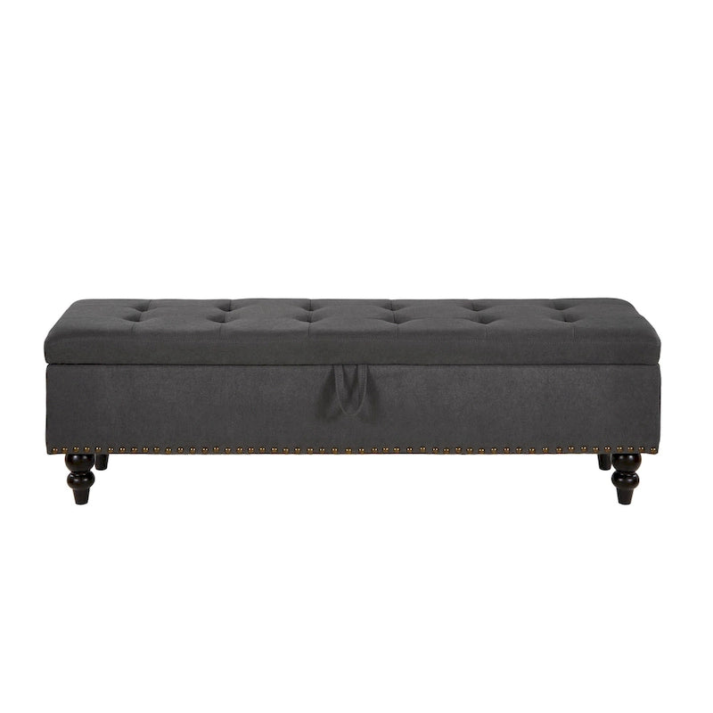 Banc de rangement avec revêtement en tissu et pieds en bois
