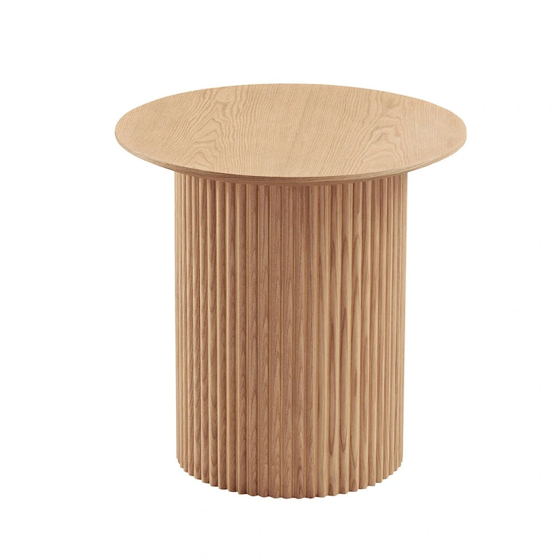 Table d'appoint ronde cannelée de 45 cm de diamètre avec design Tambour, en chêne