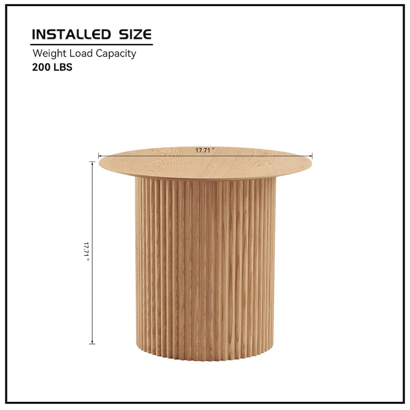 Table d'appoint ronde cannelée de 45 cm de diamètre avec design Tambour, en chêne