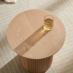 Table d'appoint ronde cannelée de 45 cm de diamètre avec design Tambour, en chêne