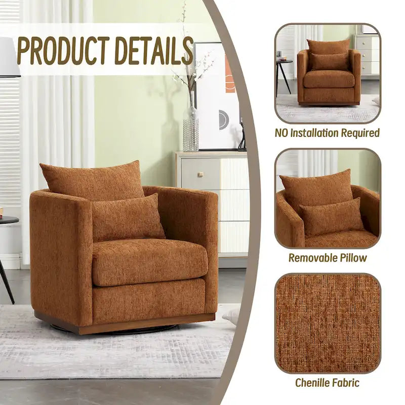 Fauteuil pivotant d'appoint en chenille marron