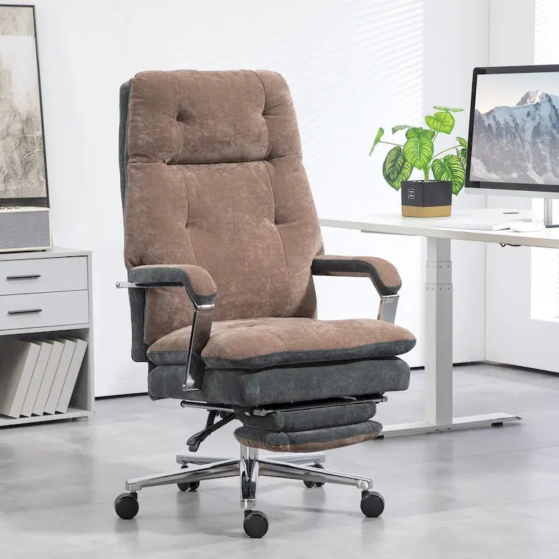 Fauteuil de bureau inclinable en velours surdimensionné avec siège rembourré et roulettes pivotantes
