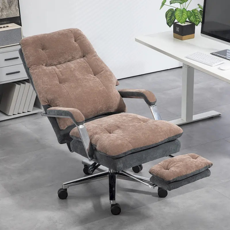 Fauteuil de bureau inclinable en velours surdimensionné avec siège rembourré et roulettes pivotantes