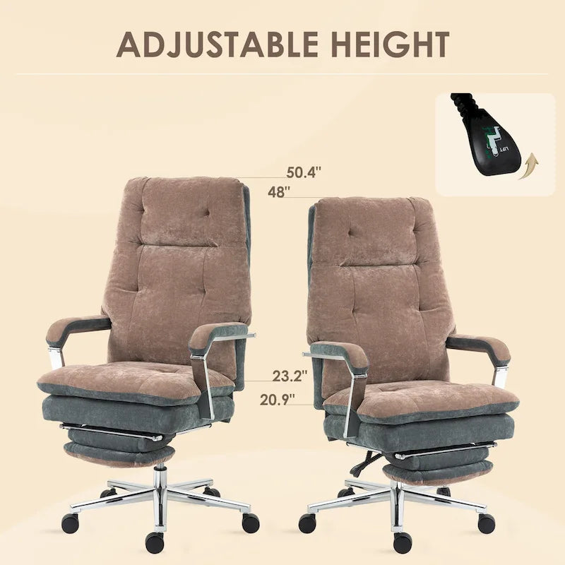 Fauteuil de bureau inclinable en velours surdimensionné avec siège rembourré et roulettes pivotantes