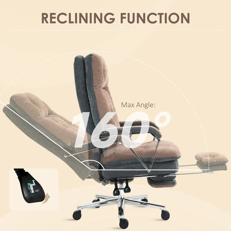 Fauteuil de bureau inclinable en velours surdimensionné avec siège rembourré et roulettes pivotantes