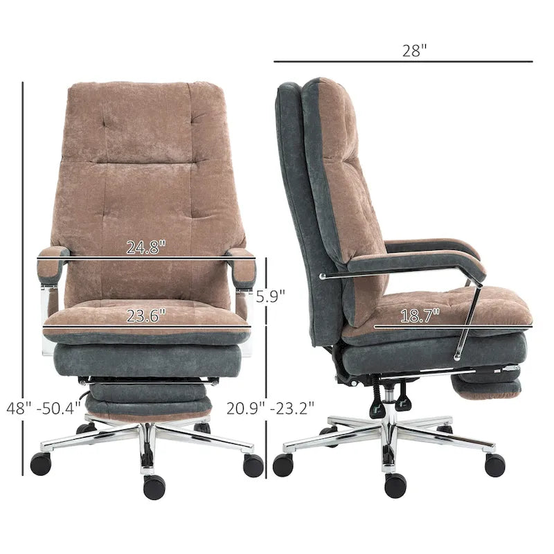 Fauteuil de bureau inclinable en velours surdimensionné avec siège rembourré et roulettes pivotantes