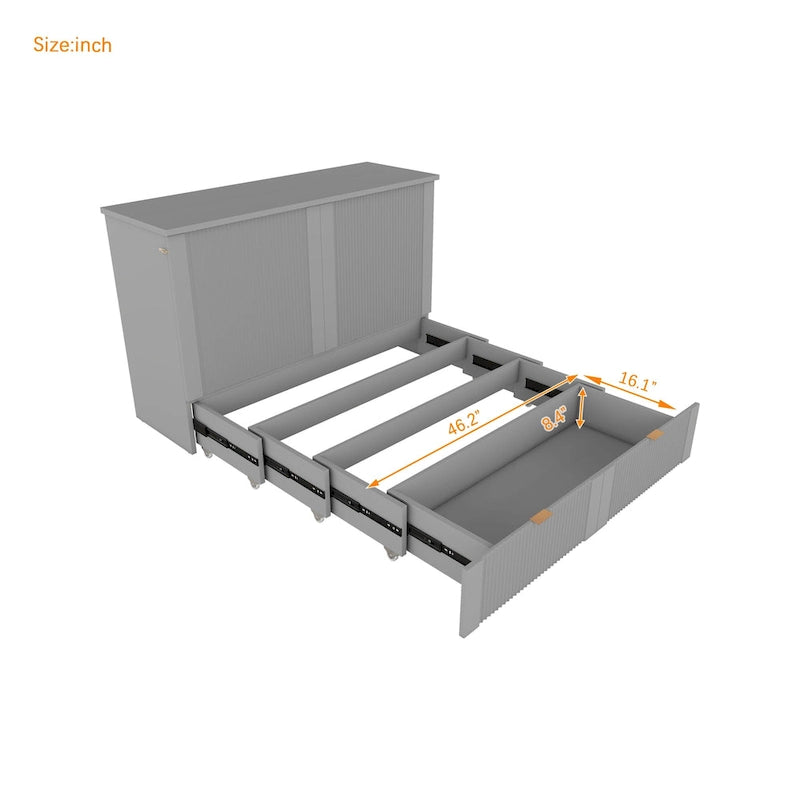 Lit escamotable double avec tiroir, prises et ports USB