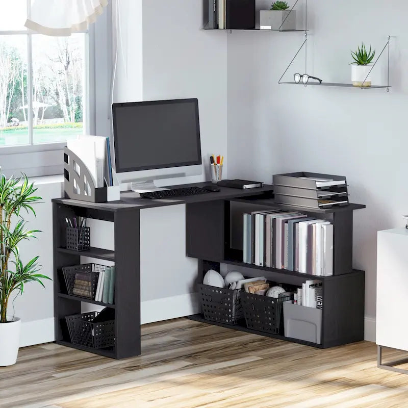 Bureau d'ordinateur d'angle avec conception rotative et étagères intégrées