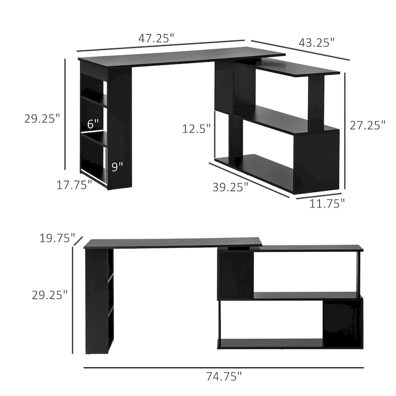 Bureau d'ordinateur d'angle avec conception rotative et étagères intégrées