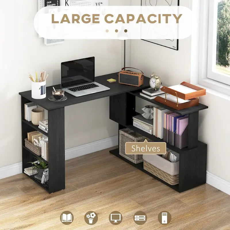 Bureau d'ordinateur d'angle avec conception rotative et étagères intégrées