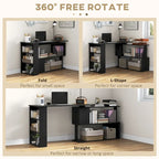 Bureau d'ordinateur d'angle avec conception rotative et étagères intégrées