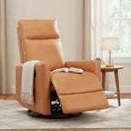 Modern Glider Rocker Chair Linen Upholstered Swivel Manual Recliner Chair High Back Single Sofa with Footrest