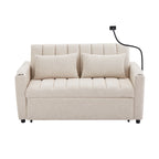 Canapé-lit convertible 2 places avec ports USB, poches latérales, porte-gobelets et support de téléphone pivotant pour salon