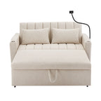 Canapé-lit convertible 2 places avec ports USB, poches latérales, porte-gobelets et support de téléphone pivotant pour salon