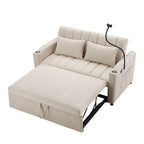 Canapé-lit convertible 2 places avec ports USB, poches latérales, porte-gobelets et support de téléphone pivotant pour salon