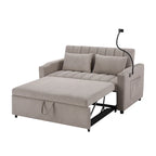 Canapé-lit convertible 2 places avec ports USB, poches latérales, porte-gobelets et support de téléphone pivotant pour salon