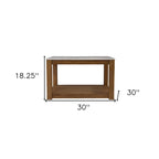 Table basse contemporaine en bois avec plateau en imitation marbre et étagères de rangement pour salon - 46,35 H x 76,2 L x 76,2 P cm