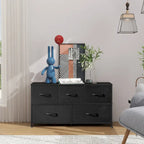 Commode en tissu à 5 tiroirs avec cadre en acier et plateau en bois
