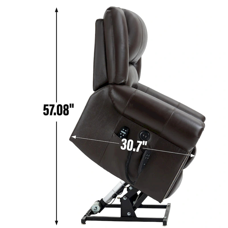 Fauteuil inclinable releveur avec double moteur, chauffage et massage, ports USB et inclinaison infinie