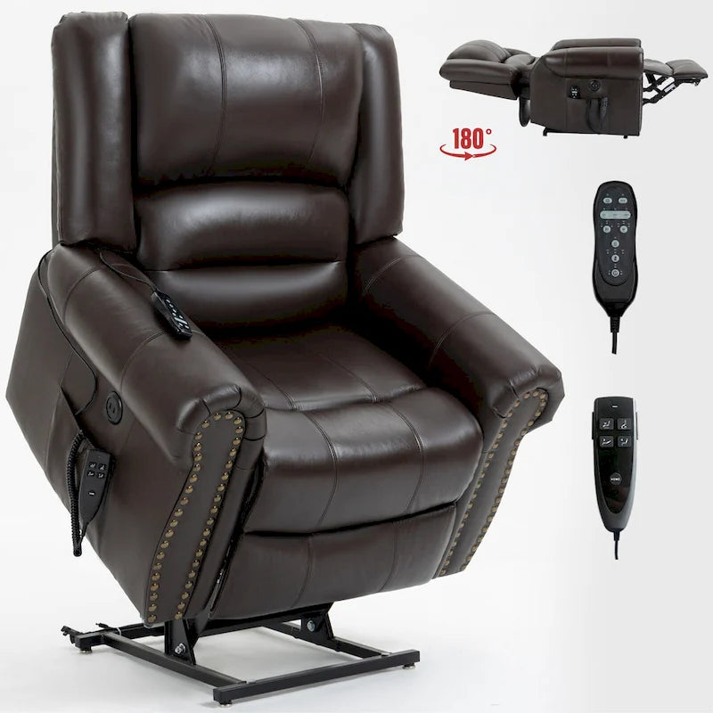 Fauteuil inclinable releveur avec double moteur, chauffage et massage, ports USB et inclinaison infinie