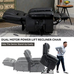 Fauteuil inclinable releveur avec double moteur, chauffage et massage, ports USB et inclinaison infinie
