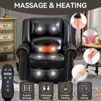 Fauteuil inclinable releveur avec double moteur, chauffage et massage, ports USB et inclinaison infinie