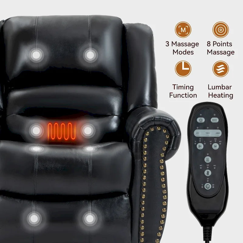 Fauteuil inclinable releveur avec double moteur, chauffage et massage, ports USB et inclinaison infinie