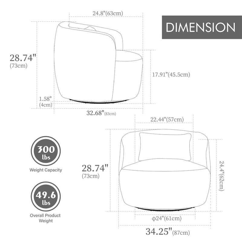 Fauteuil pivotant à 360° en velours côtelé