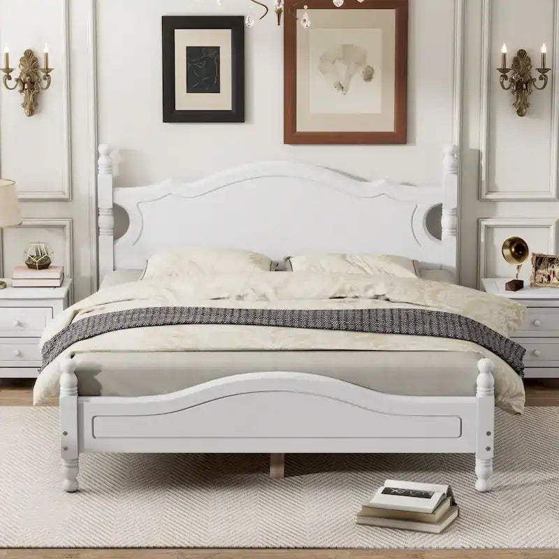 Lit plateforme en bois Queen size avec tête de lit de style vintage