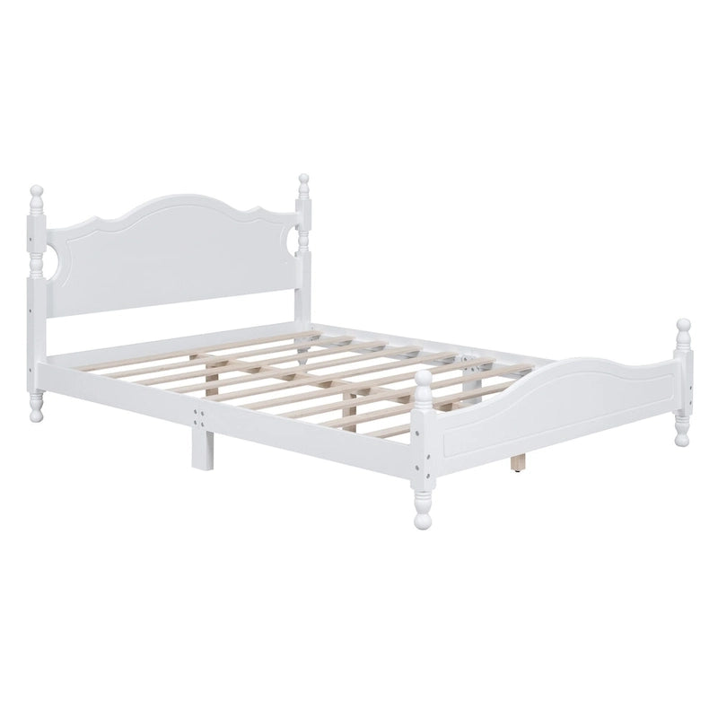 Lit plateforme en bois Queen size avec tête de lit de style vintage