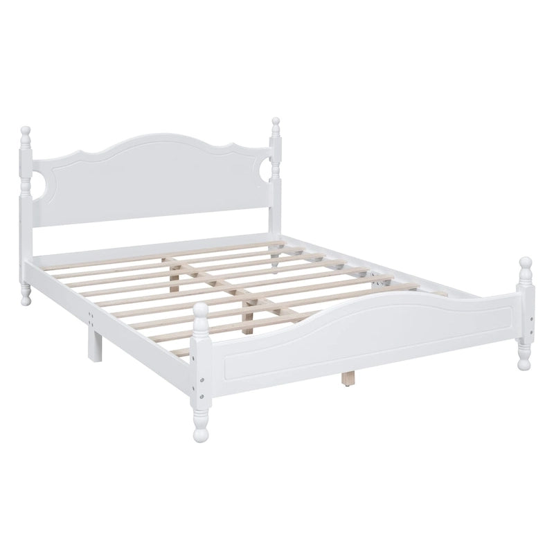 Lit plateforme en bois Queen size avec tête de lit de style vintage