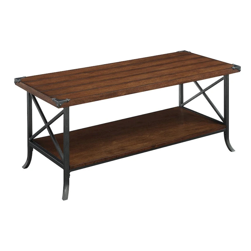 Table basse avec étagère et piètement en métal