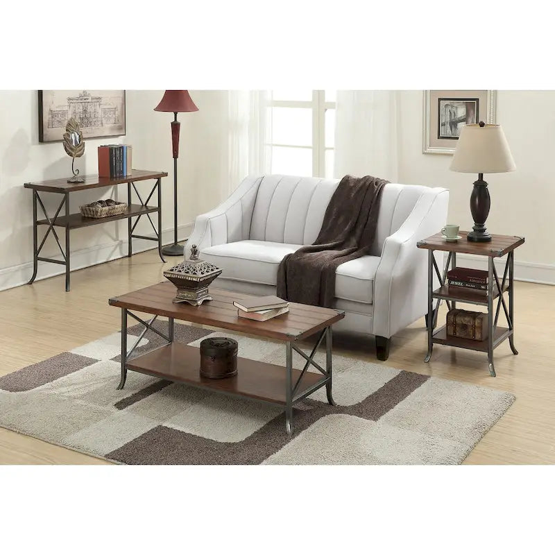 Table basse avec étagère et piètement en métal