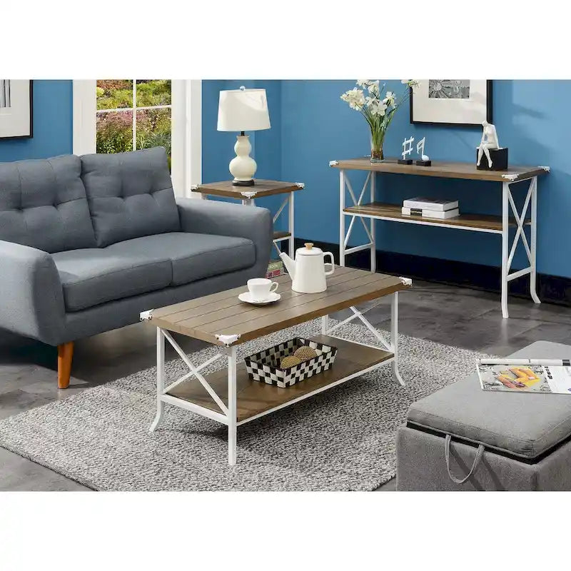 Table basse avec étagère et piètement en métal