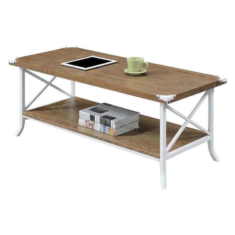 Table basse avec étagère et piètement en métal