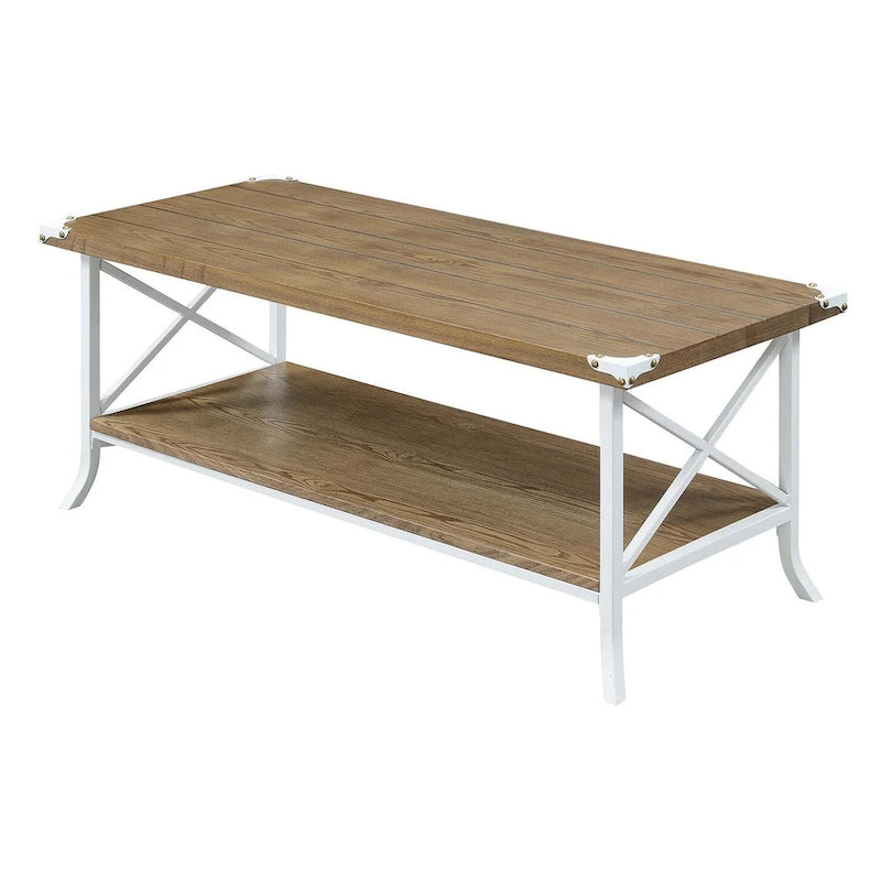 Table basse avec étagère et piètement en métal