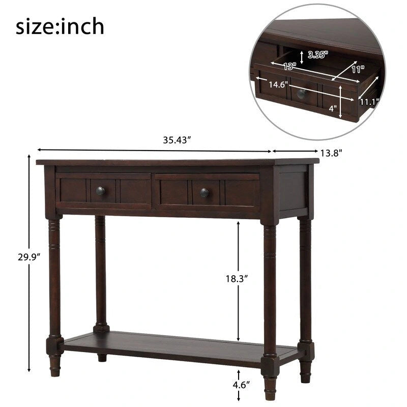 Console avec 2 tiroirs et étagère inférieure
