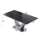Table à manger rectangulaire en pierre frittée avec piédestal en V en acier inoxydable