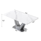 Table à manger rectangulaire en pierre frittée avec piédestal en V en acier inoxydable