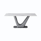 Table à manger rectangulaire en pierre frittée avec piédestal en V en acier inoxydable